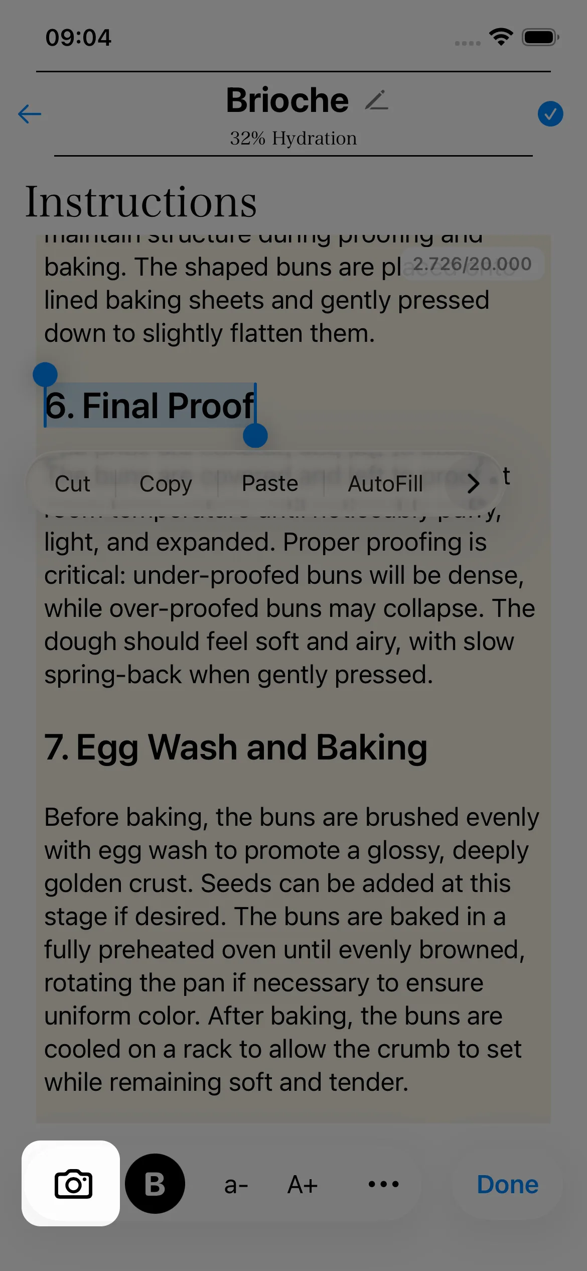 Recipe instructions import from photo tutorial screen